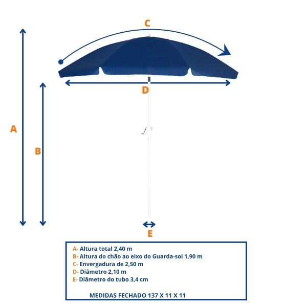 Imagem de Guarda Sol Ombrelone 2,50m Com Manivela Para Praia 7271