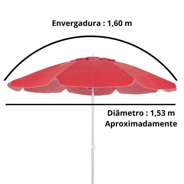 Imagem de Guarda Sol Praia Piscina Vermelho Bagum 1,60 M Haste em Aluminio  Bel 