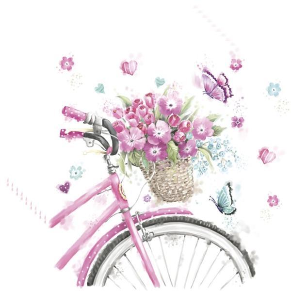 Imagem de Guardanapo Decorado Bicicleta Rosa com Cesta Keramik 33x33cm