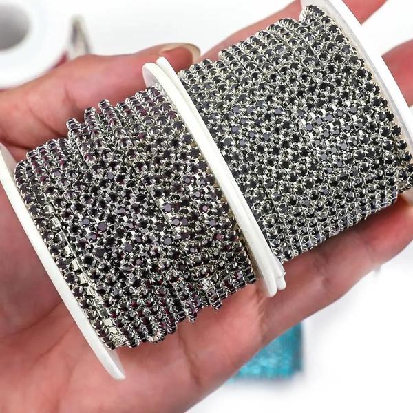 Imagem de Guarnição de Corrente de Strass Cristal SS6-SS18 - Costurar ou Colar em Roupas - DIY