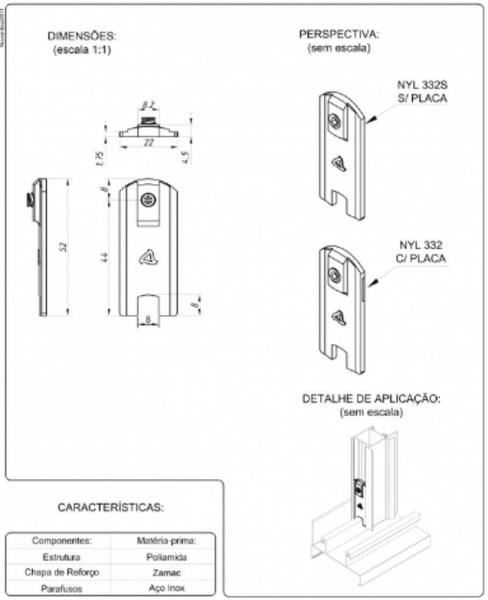 Imagem de Guia Deslizante Janela Linha Suprema S/Placa Reta NYL-332 Branco Kit 10pcs