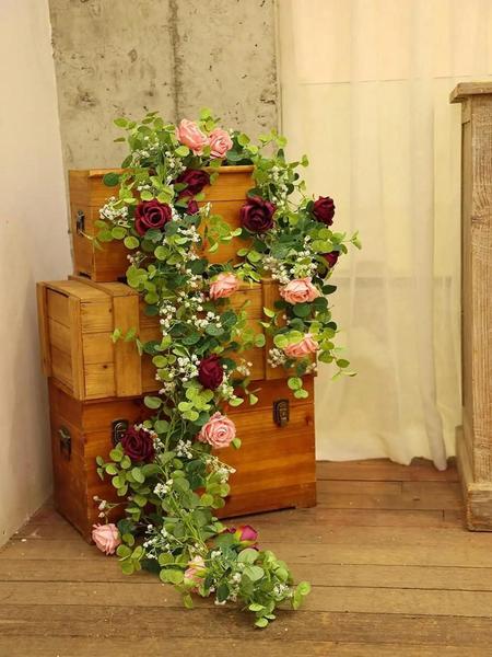 Imagem de Guirlanda Artificial de Eucalipto Rosa e Gypsophila (5,9 Pés) - Decoração para Casamento e Festa