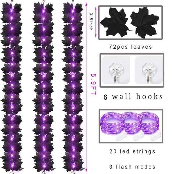 Imagem de Guirlanda de ácer artificial de outono de Halloween com luzes roxas