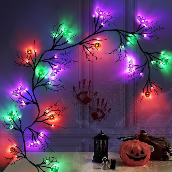 Imagem de Guirlanda de decoração de galho de salgueiro de Halloween, 6 pés com 54 LED