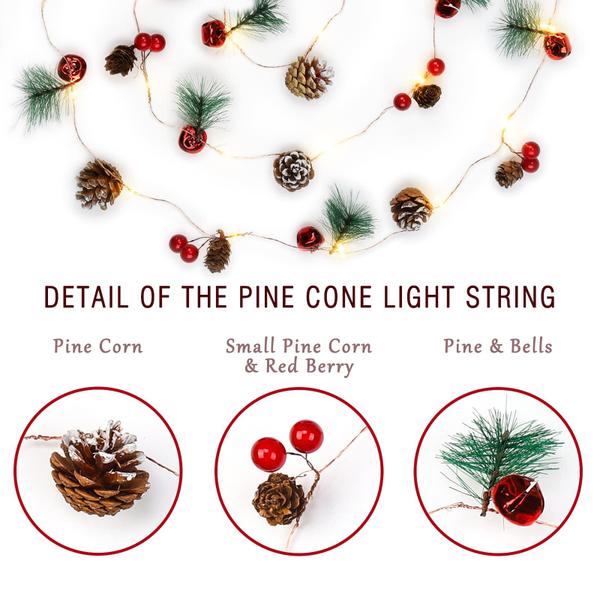 Imagem de Guirlanda de Natal KITCADA com luzes, Red Berry Pine Cone