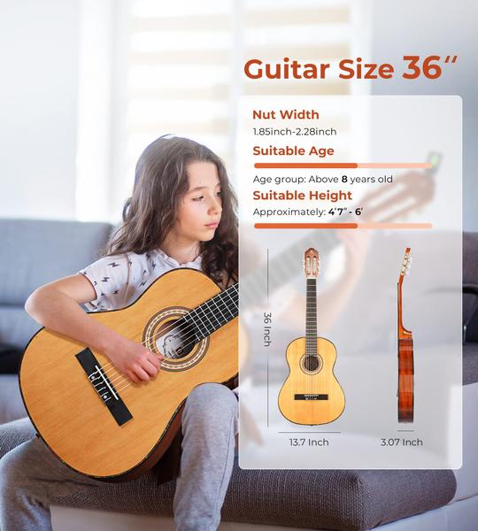 Imagem de Guitarra clássica Vangoa 36 cm, 6 cordas de nylon com kit de pacote