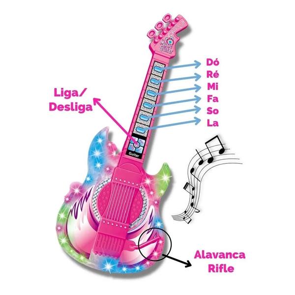 Imagem de Guitarra e Microfone Infantil Instrumento Brinquedo Musical com Luz e Som