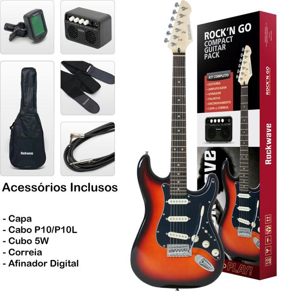 Imagem de Guitarra Elétrica RockWave RGK50 Sunburst + Capa + Cubo + Acessórios