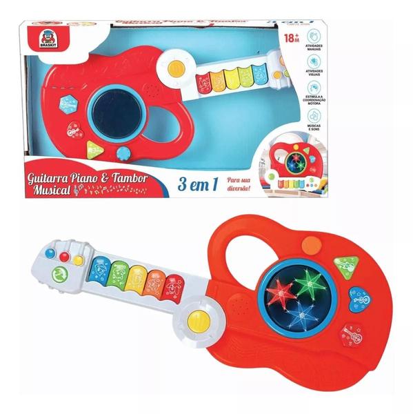 Imagem de Guitarra Piano E Tambor Musical Infantil 3 EM 1 - Braskit