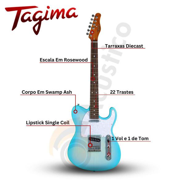 Imagem de Guitarra Telecaster Tagima Oasis T Ocean Blue Swamp Ash