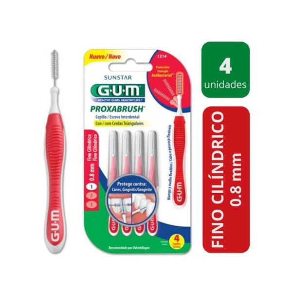 Gum escova interdental proxabrush fino 0.8mm 4un Imagem de Gum escova interdental proxabrush fino 0.8mm 4un