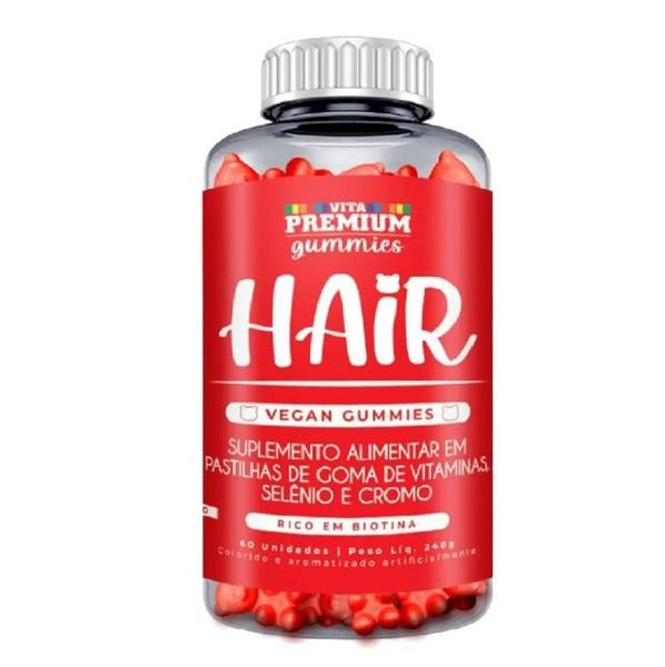 Gummies Hair Morango com 60 Unidades - Vita Premium Imagem de Gummies Hair Morango com 60 Unidades