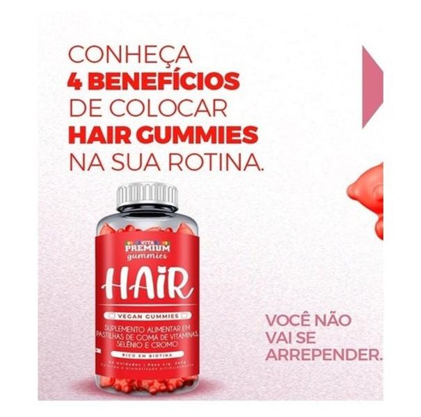 Gummies Hair Morango com 60 Unidades - Vita Premium Imagem de Gummies Hair Morango com 60 Unidades