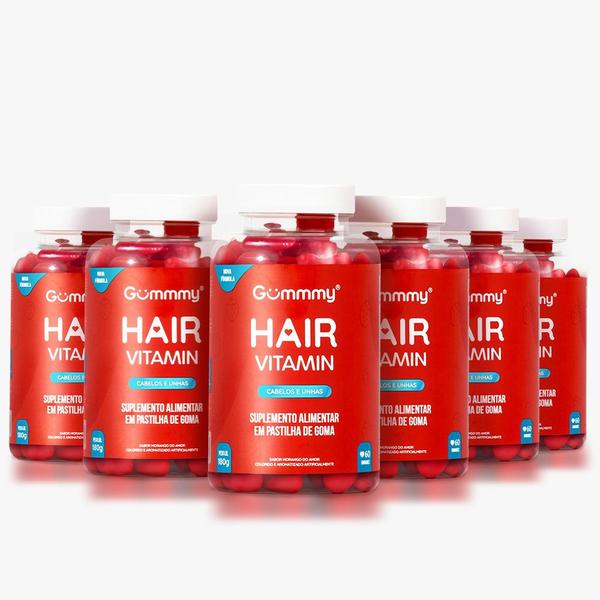 Imagem de Gummy Hair Vitamin Original Morango 6 Potes C/60 Gomas Cada