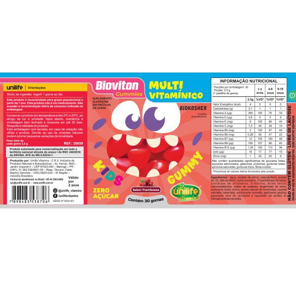 Imagem de Gummy Kids Multivitamínico Unilife 30 gomas Framboesa