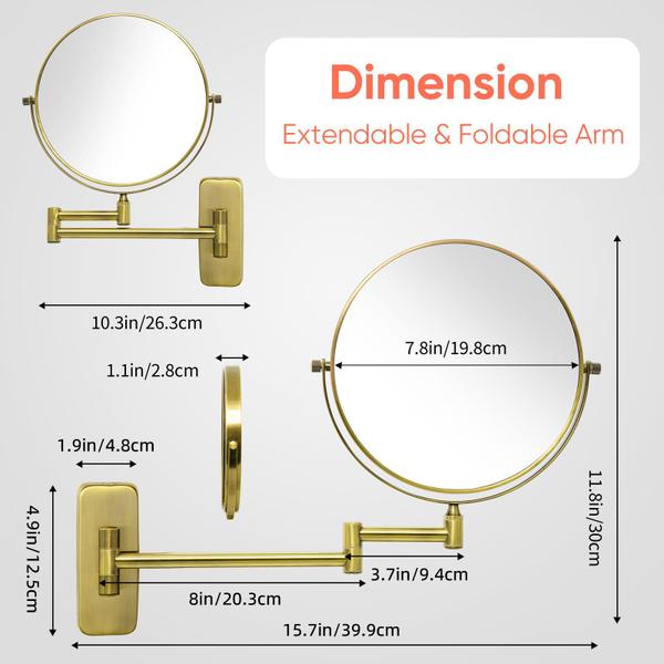 Imagem de GURUN 8 polegadas duplo-lado parede montagem espelhos de maquiagem com ampliação de 10x, bronze antigo acabado M1406K (8in, 10X)