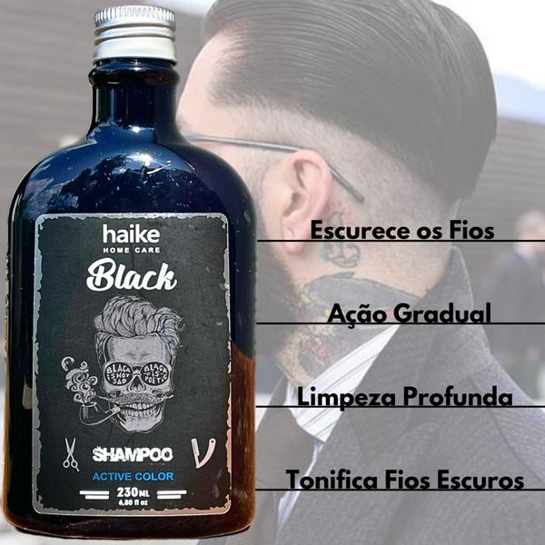 Imagem de Haike Black For Men Gradual Shampoo Progressivo Cabelos Grisalhos Reduz Fios Brancos 230ml