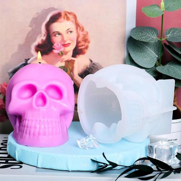 Imagem de Halloween 3d Crânio Vela Molde De Silicone Diy Artesanal Sabão Epóxi Artesanato Ferramenta De