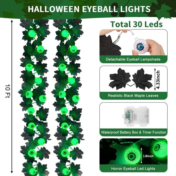 Imagem de Halloween Garland Ouddy Decor iluminada por LED de 10 pés e 30 com olhos