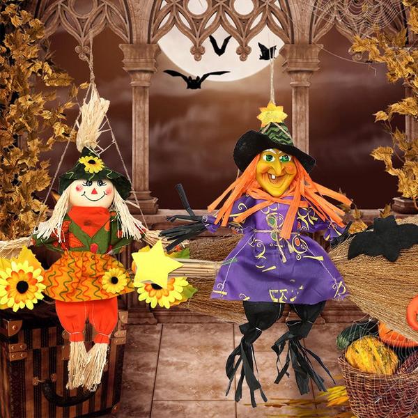 Imagem de Halloween Hanging Broom Scarecrow, Girl Witch Bar