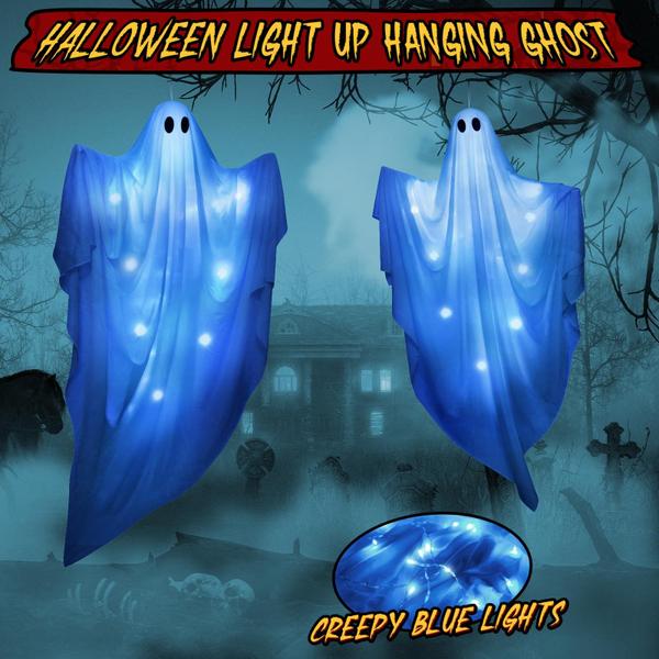 Imagem de Halloween Hanging Ghosts LACCHOUFEE 61,5 polegadas com LED azul, 2 unidades