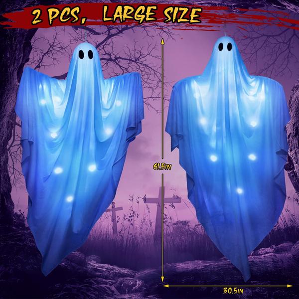 Imagem de Halloween Hanging Ghosts LACCHOUFEE 61,5 polegadas com LED azul, 2 unidades