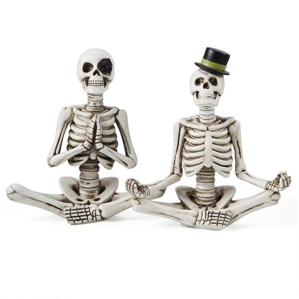 Imagem de Halloween Sr. e Sra. Meditando Estatuetas de Esqueleto, Dia da Decoração da Mesa Morta Pequenas Estátuas para Decorações de Festas de Halloween em Mantel, Prateleira, Mesa de Buffet ou Peça Central, 2 Pacotes