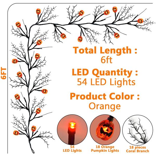 Imagem de Halloween Willow Vine Twig Decor Garland SURCVIO 6 pés com 18 abóboras