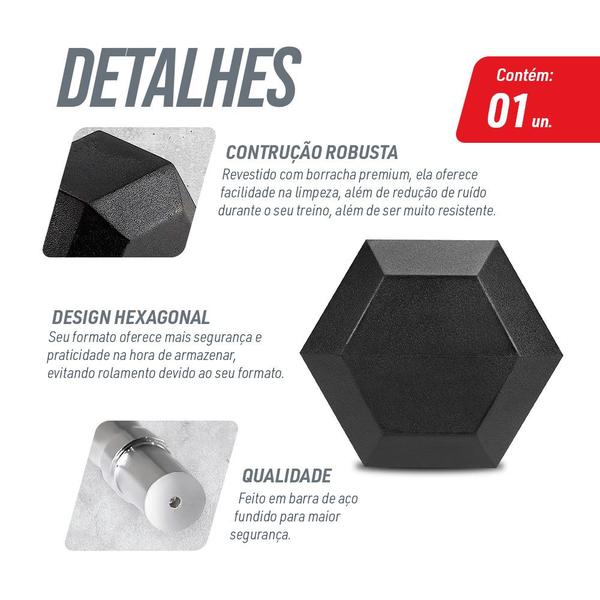 Imagem de Halter Dumbbell Emborrachado Sextavado Cromado 27,5kg - Uni.