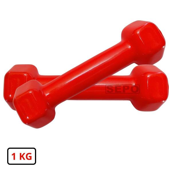 Imagem de Halter Sextavado Emborrachado 1 Kg Vermelho