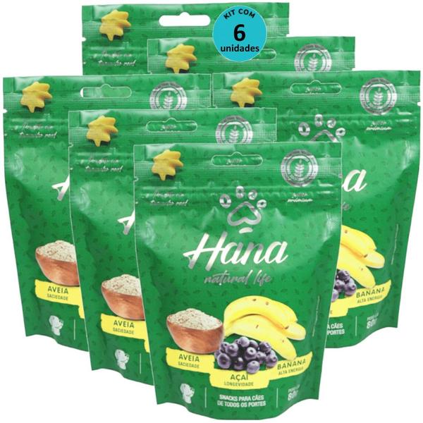 Imagem de Hana Natural Life Aveia Açaí Banana 80g Snacks Para Cães Adultos Kit C/ 6 un