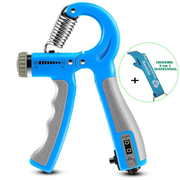 Imagem de Hand Grip Exercitador Para Mãos Punho Emborrachado Com Contador 10 a 60 kg Azul + Chaveiro CBRN19885