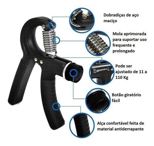 Imagem de Hand Grip Mola Com Ajuste 5kg A 60kg Fisioterapia Fitness Cor Preto