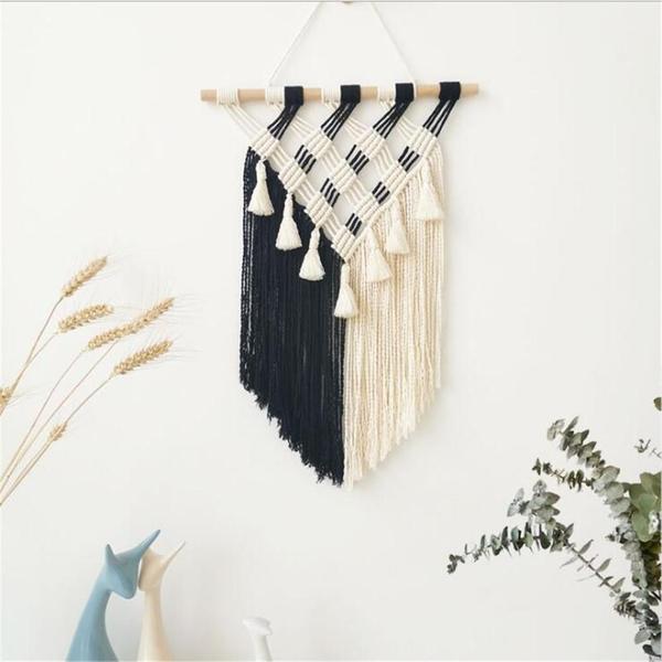 Imagem de Hand Knotted Macrame Wall Art Handmade Cotton Bohemian Wall Hanging Tapestry With Tassel Boho Wedding Best Tapeçarias Decorativas