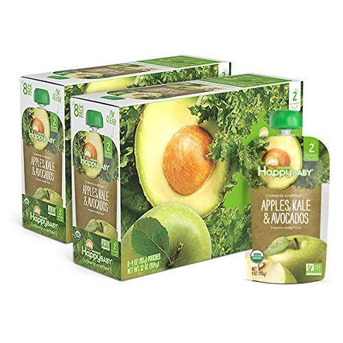 Imagem de Happy Baby Organics Clearly Crafted Stage 2 Baby Food Apples, Kale & Avocados, 4 Ounce Pouch (Pack of 16) (Embalagem Pode Variar)