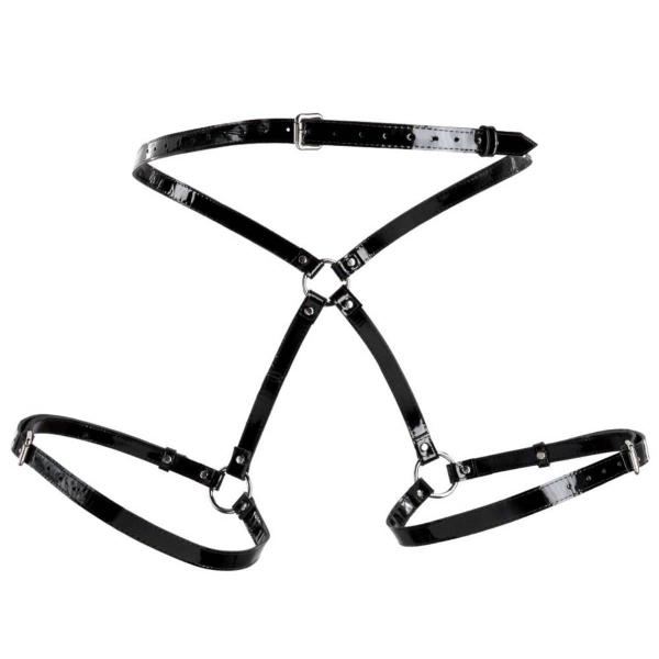 Imagem de Harness Feminino Garter Arreio Lingerie Couro Vinil PVC Estilo Latex Gótico Fantasia Catwoman Dominadora