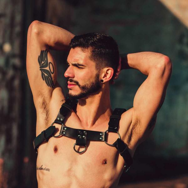 Imagem de Harness Masculino Arreio Couro Legítimo Peitoral Ajustável Male