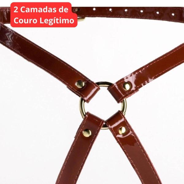 Imagem de Harness Vermelho Garter Lingerie Couro Legítimo Fantasia Diabinha Haloween Vinil PVC latex 