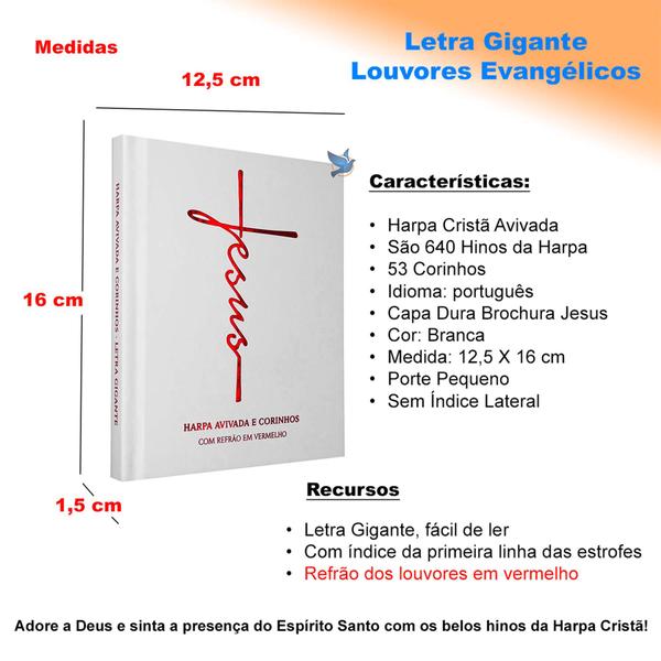 Imagem de Harpa Cristã com Louvores Evangélicos Letra Gigante Capa Dura Brochura Jesus branca