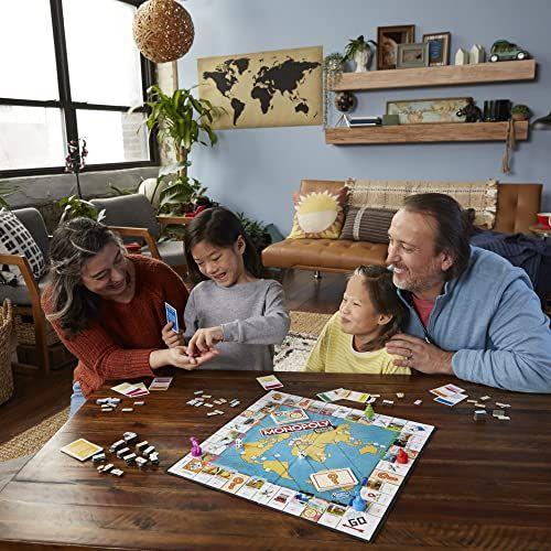 Imagem de Hasbro Gaming Monopoly Travel World Tour Jogo de tabuleiro para famílias e crianças com mais de 8 anos, inclui carimbadores de token e tabuleiro de jogo Dry-Erase