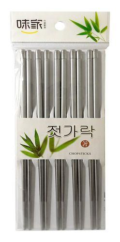 Imagem de Hashi Aço Inox 5 Pares Ecológico Japonês Oriental Para Sushi