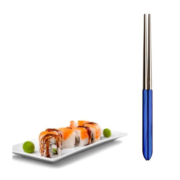 Imagem de Hashi Comida Japonesa Reutilizável Azul Aladdin Culinária Aço Inox Sushi Bugatti