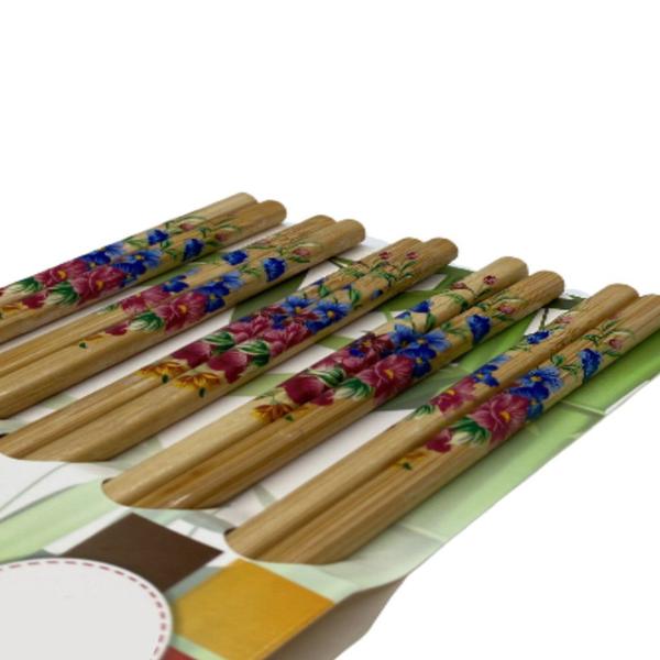 Imagem de Hashi Em Bambu Decorado Conjunto Com 10 Pares 24cm