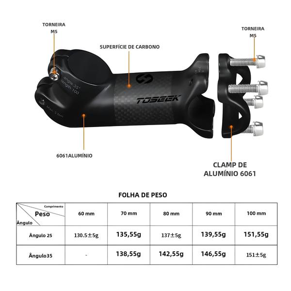 Imagem de Haste de Guidão de Bicicleta MTB Ultraleve em Liga de Alumínio - 10°, 17°, 25° e 35° (31.8mm)