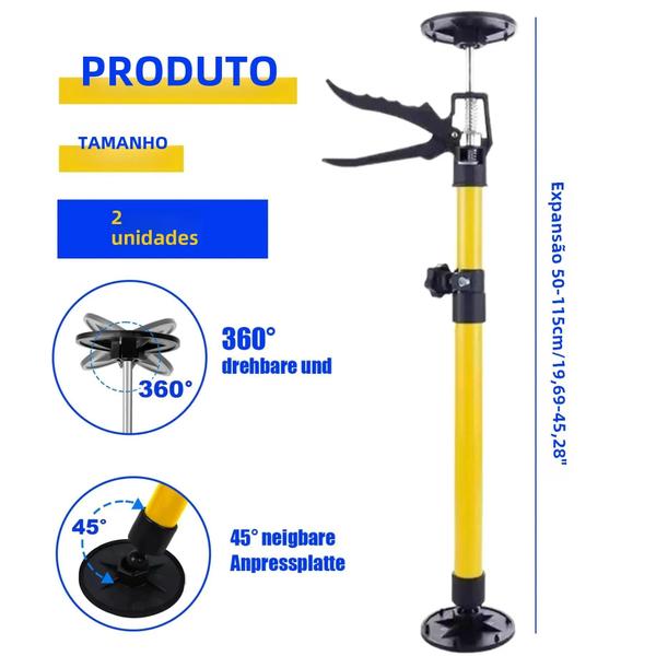Imagem de Haste de Suporte Telescópica de Aço com Jacks Antiderrapantes - Ferramenta de Levantamento Manual