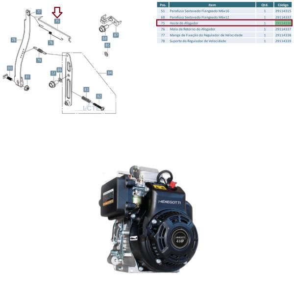 Imagem de Haste do Afogador Menegotti do Motor á Gasolina Linha 165