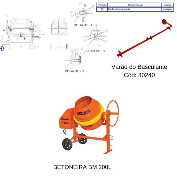 Imagem de Haste do Basculante P/ Betoneira Metalpama BM 200 Litros