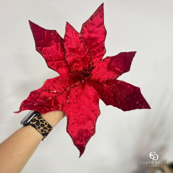 Imagem de Haste Flor Bico Papagaio Glitter Vermelho 50cm