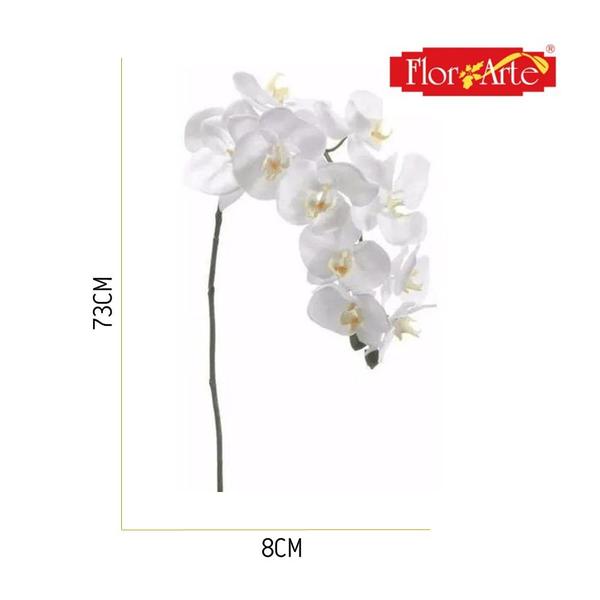 Imagem de Haste Flor Orquídea Phalaenopsis Branca Toque Real Silicone Artificial 73cm Florarte
