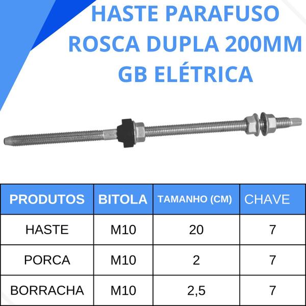 Imagem de Haste Metálica Parafuso Rosca Dupla Inox M10X200 04 un